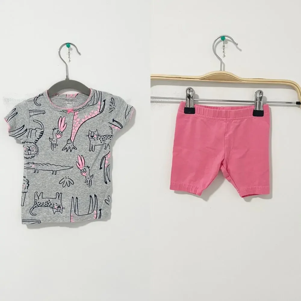 Carter's Baby Girl Zoo Animal Print Two Piece Short Set Size 2T